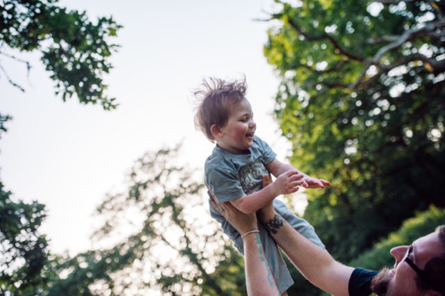 Toddler playing with father - west Wales holiday 