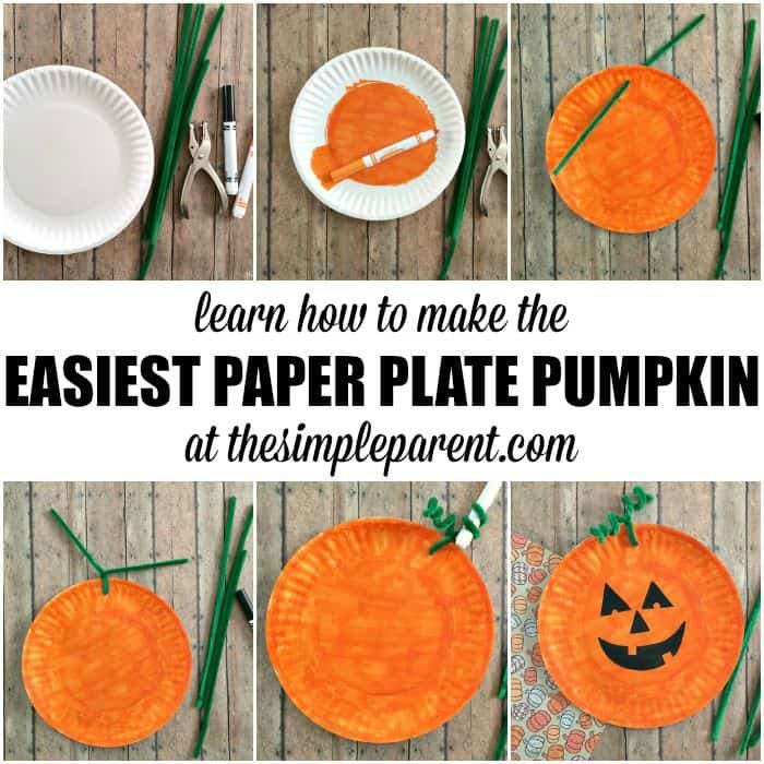 Paper plate pumpkin halloween craft for toddlers 