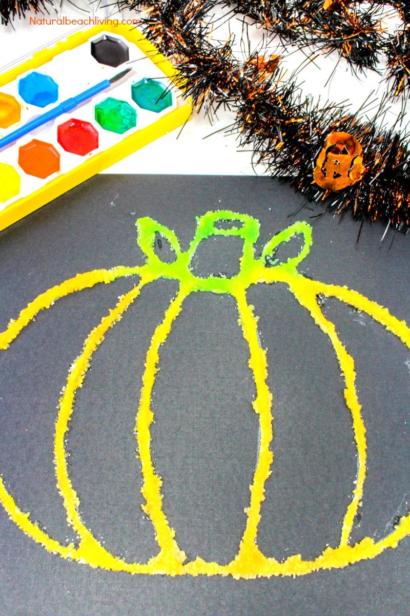 Salt Painting Pumpkin Craft for preschoolers