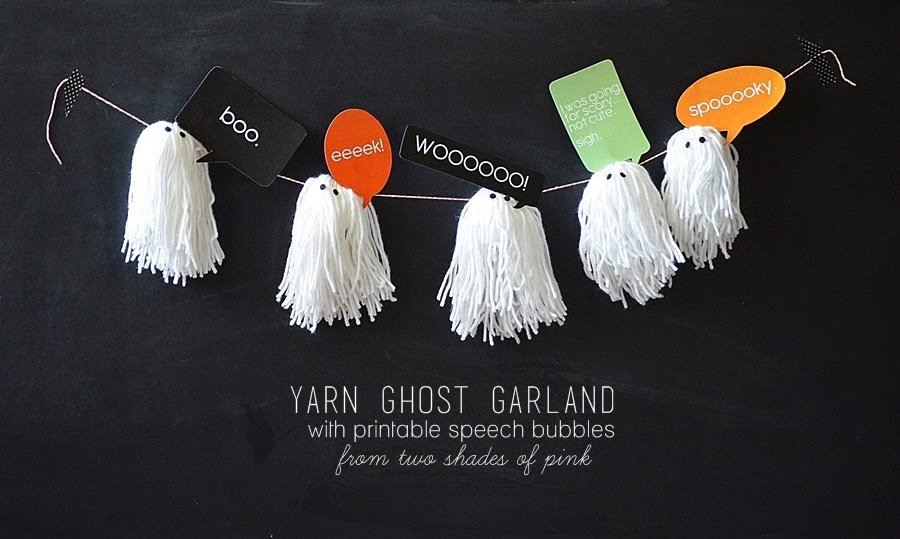 Yarn Ghost Garland Craft with free printable