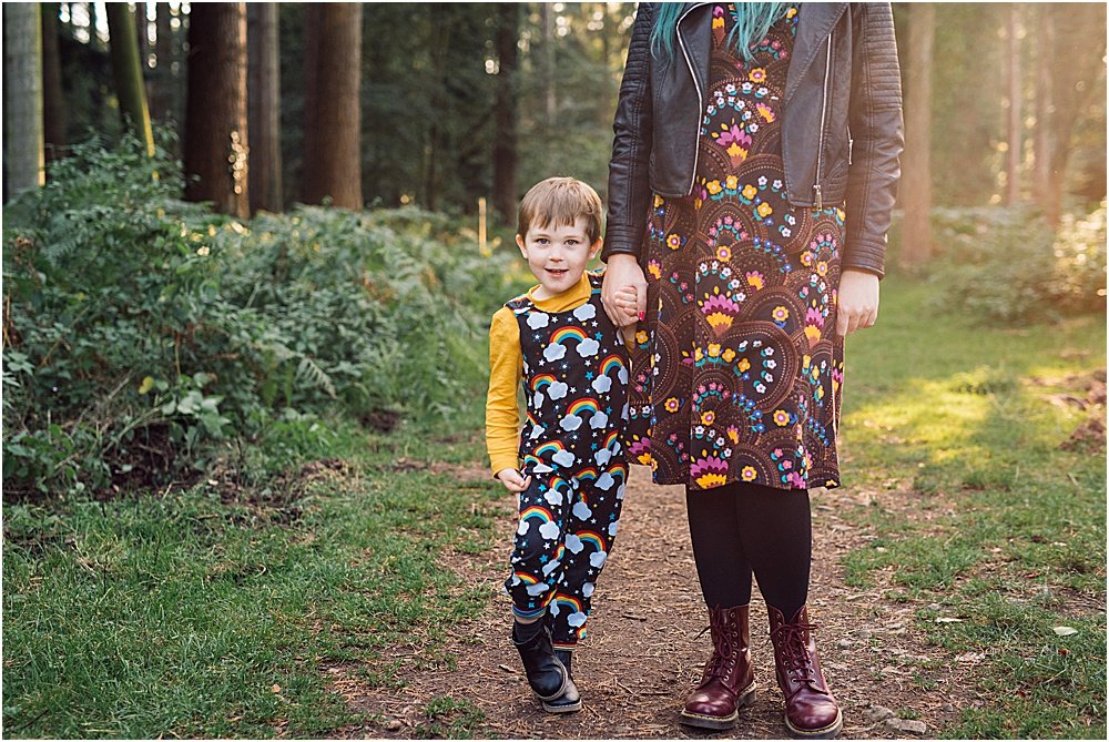 70's print dress, rainbow romper - mother and son