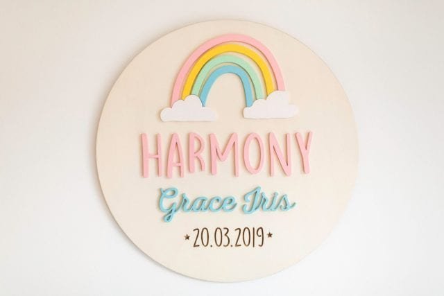 rainbow baby name plaque