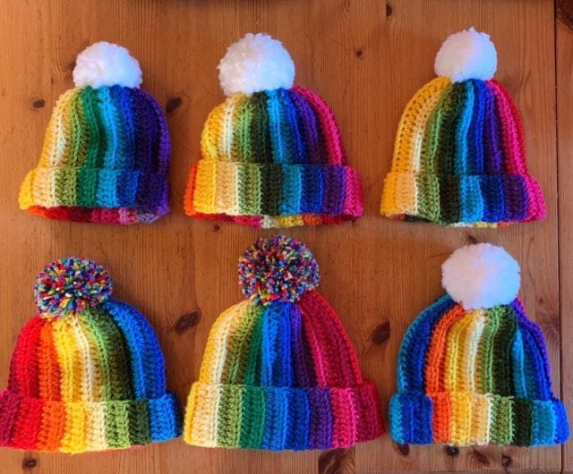 baby rainbow bobble hat