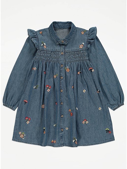 embroidered denim dress
