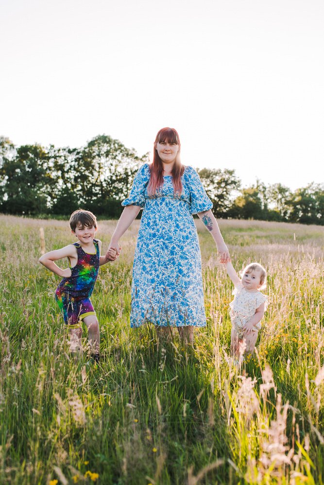 family portrait in golden hour light