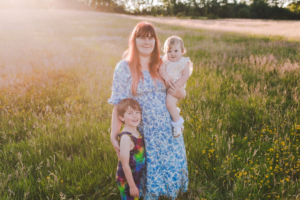 family portrait in wildflower field 