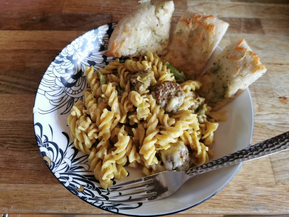 North Indian Meatball Pasta Bake