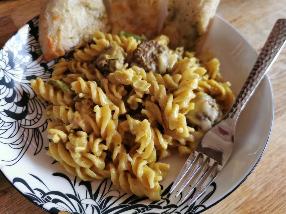 North Indian Meatball Pasta Bake