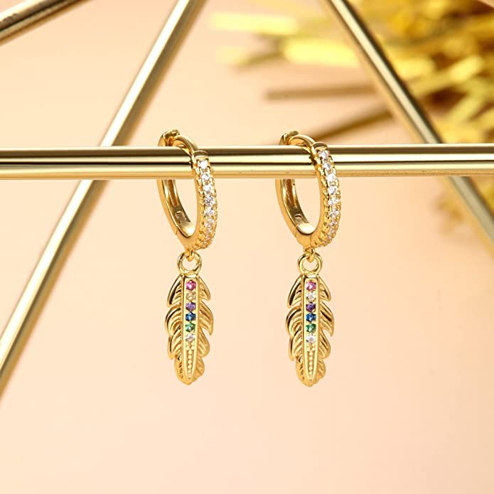 Feather charm huggie earrings 