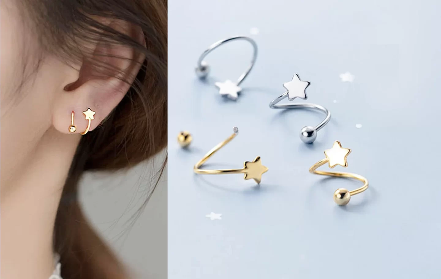 Spiral star Huggie hoops