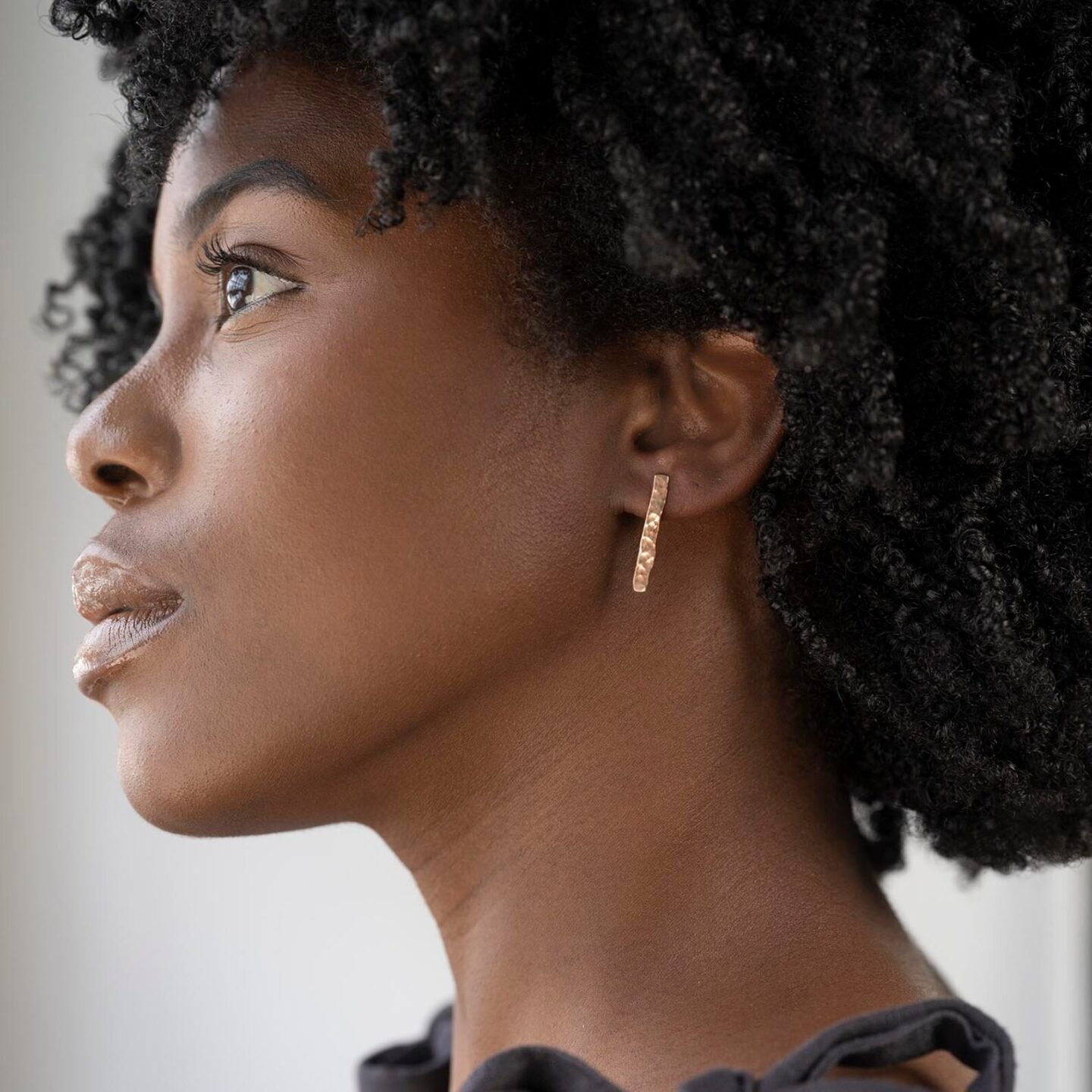 Hammer finish drop earrings - rose gold