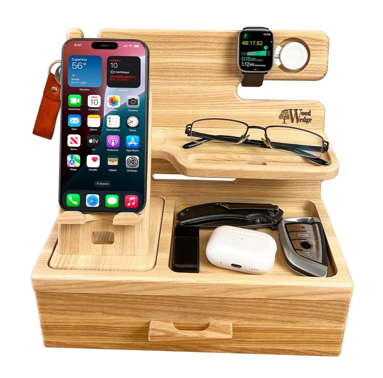Wooden docking station - mens bedside table organiser 